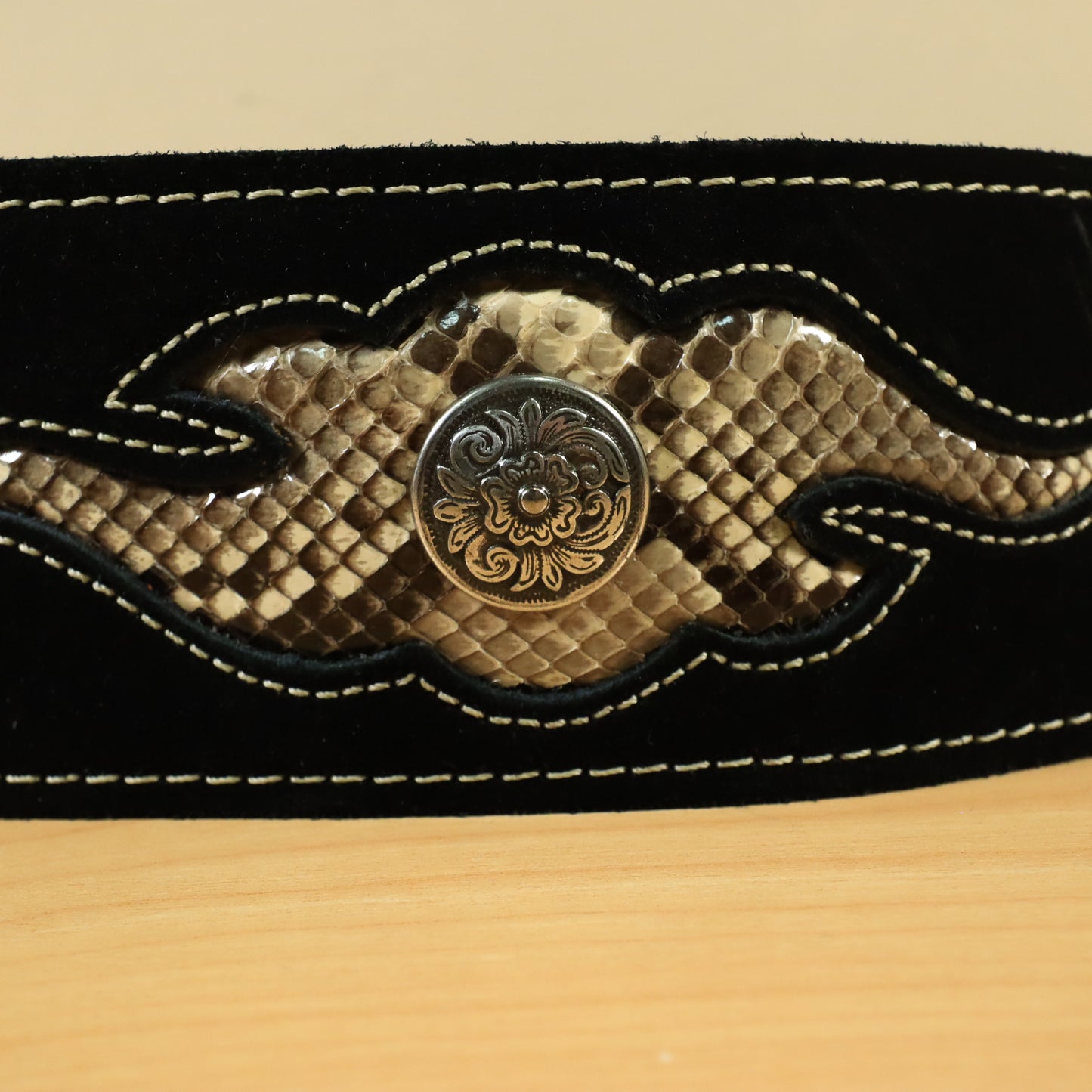 Franklin Strap Bass Soft Leather Suede Snake Inlay Concho Medallion Strap 3"