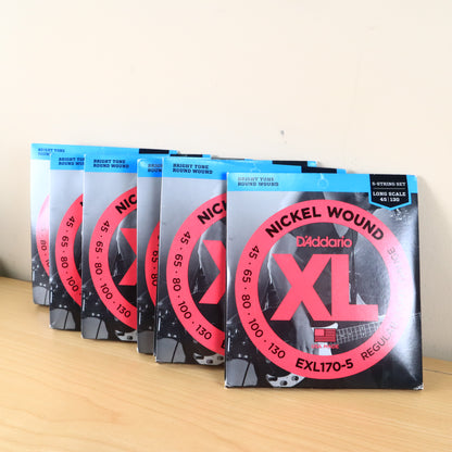(6 LOT) D'Addario EXL 170-5 5 String Bass Guitar Set Regular Light 45-130
