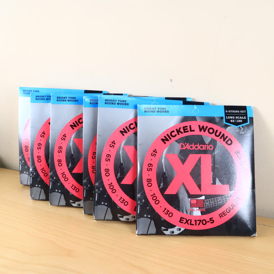 (6 LOT) D'Addario EXL 170-5 5 String Bass Guitar Set Regular Light 45-130