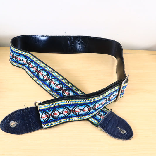 Vintage 1960s Guitar Strap Hippie Woven Multi Color Blue Hootenanny