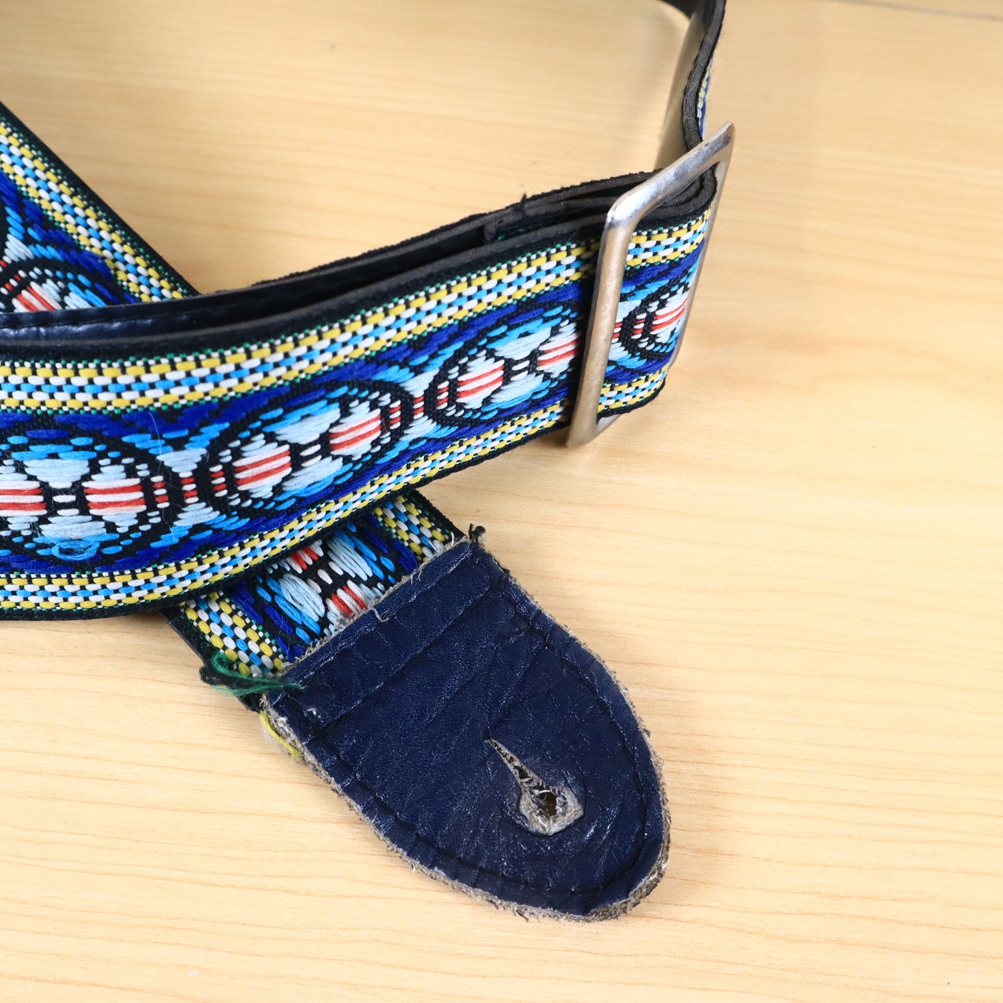 Vintage 1960s Guitar Strap Hippie Woven Multi Color Blue Hootenanny