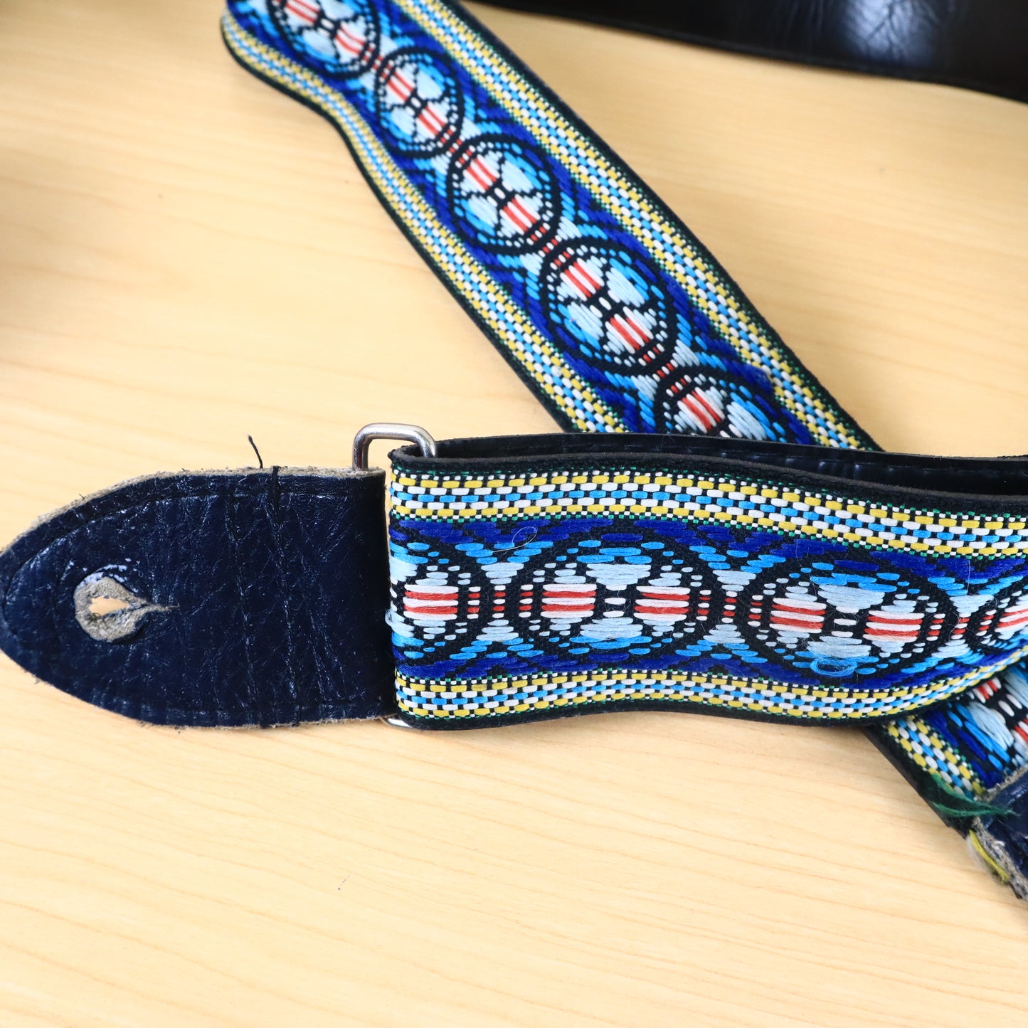 Vintage 1960s Guitar Strap Hippie Woven Multi Color Blue Hootenanny
