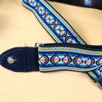 Vintage 1960s Guitar Strap Hippie Woven Multi Color Blue Hootenanny