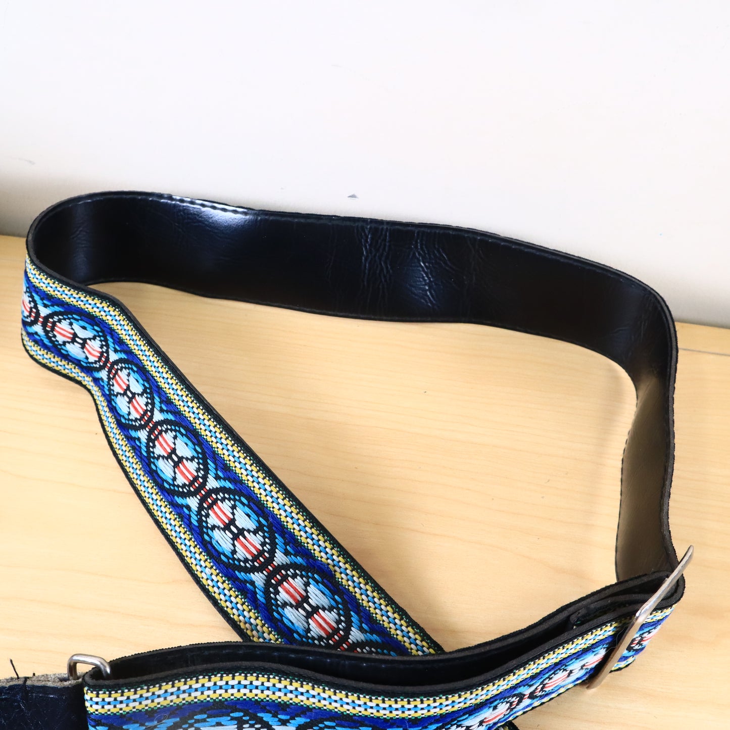 Vintage 1960s Guitar Strap Hippie Woven Multi Color Blue Hootenanny