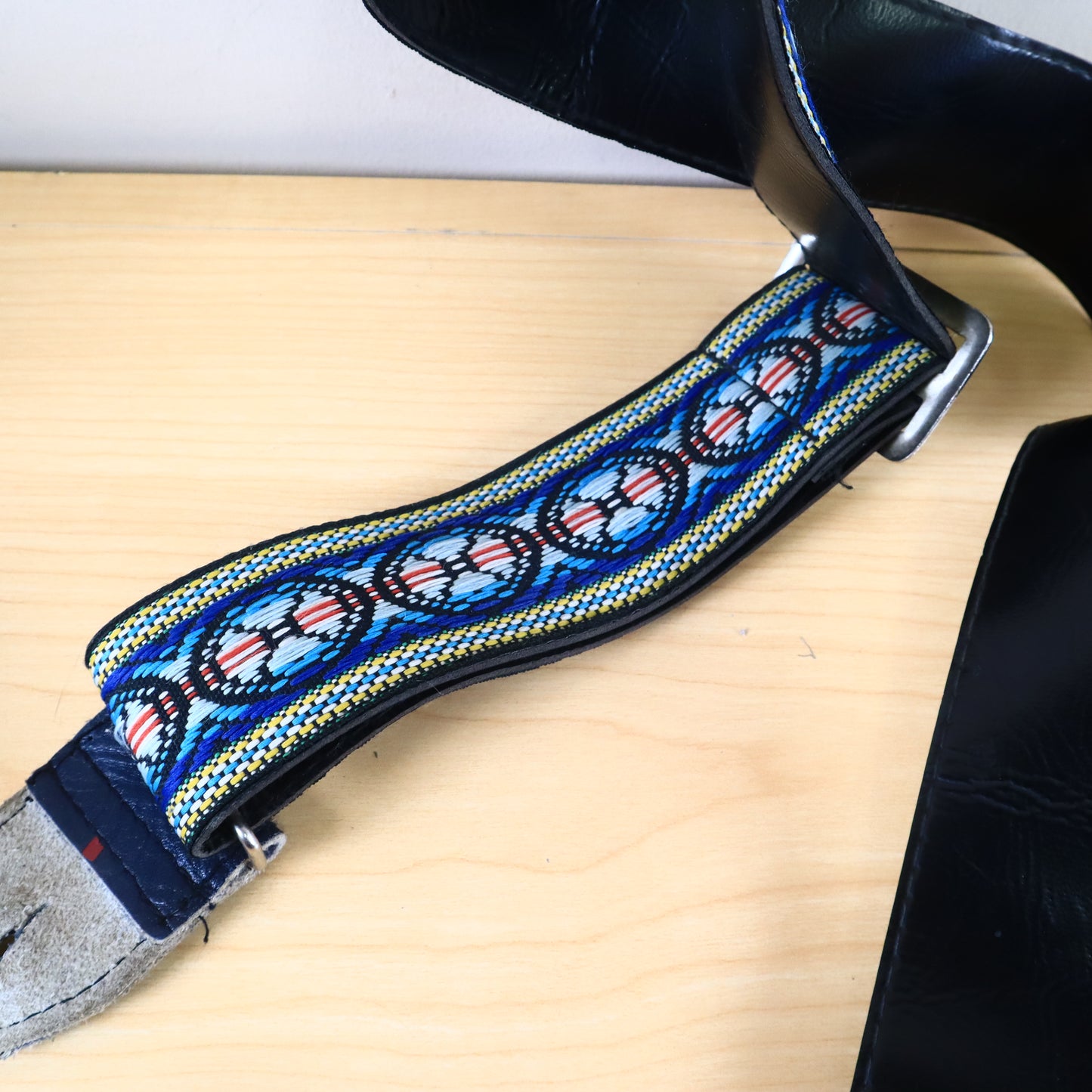 Vintage 1960s Guitar Strap Hippie Woven Multi Color Blue Hootenanny
