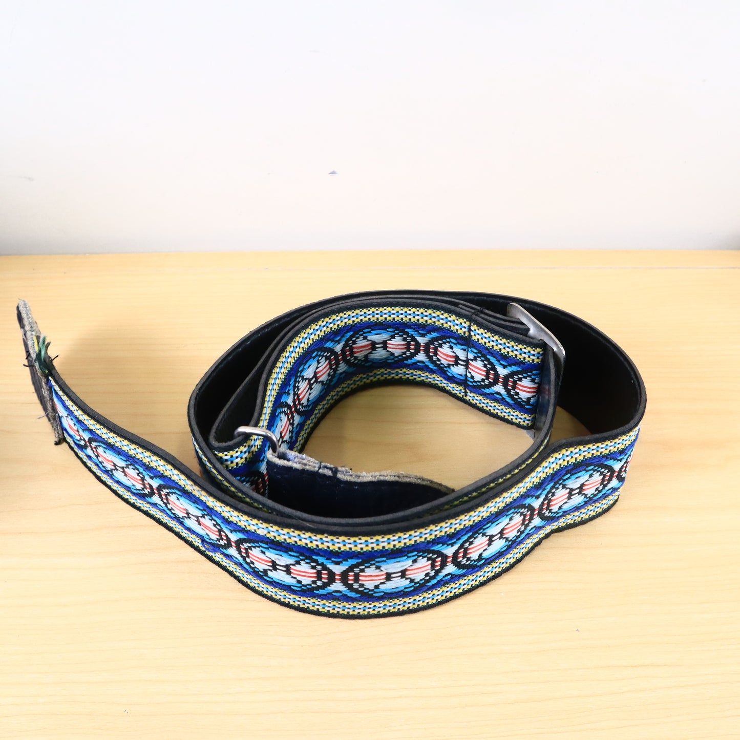 Vintage 1960s Guitar Strap Hippie Woven Multi Color Blue Hootenanny