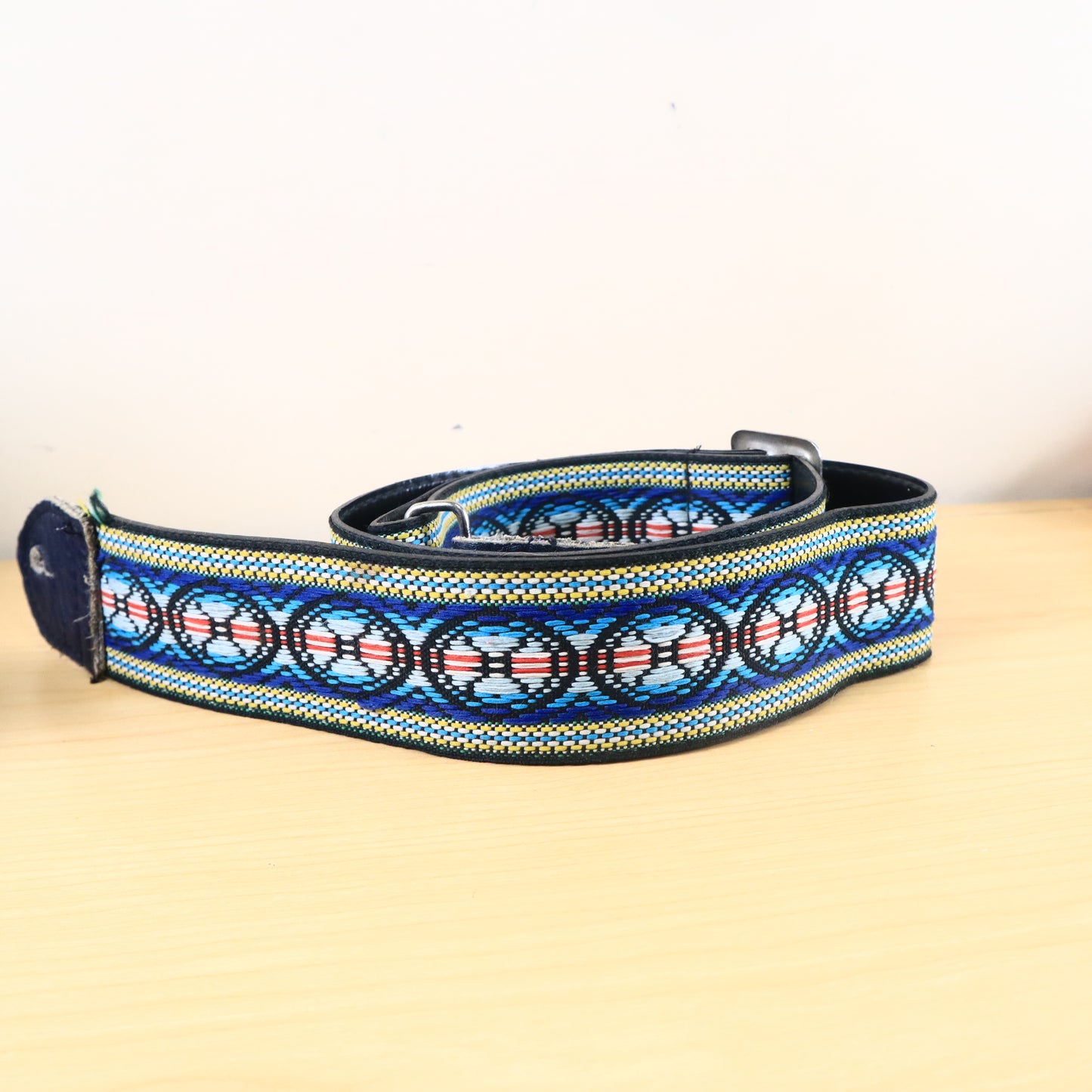 Vintage 1960s Guitar Strap Hippie Woven Multi Color Blue Hootenanny
