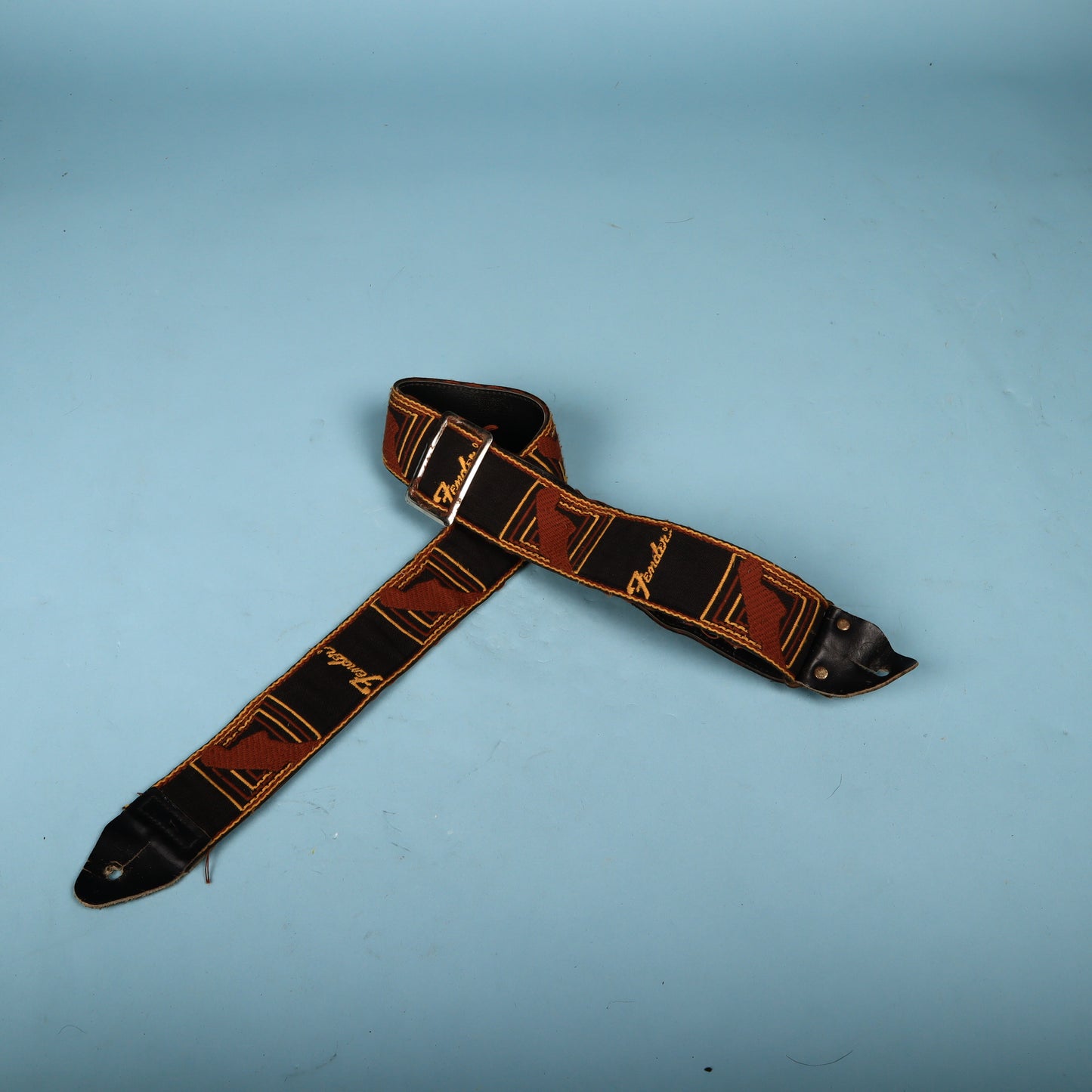 60s Fender Woven Monogramed Logo Headstock Guitar Strap Metal Buckle