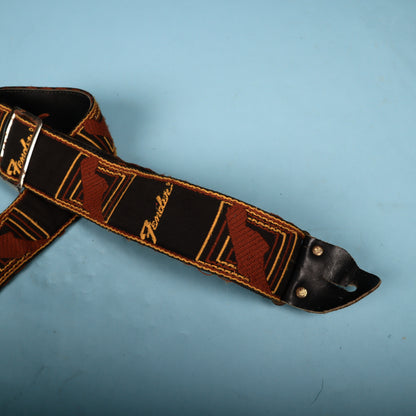 60s Fender Woven Monogramed Logo Headstock Guitar Strap Metal Buckle