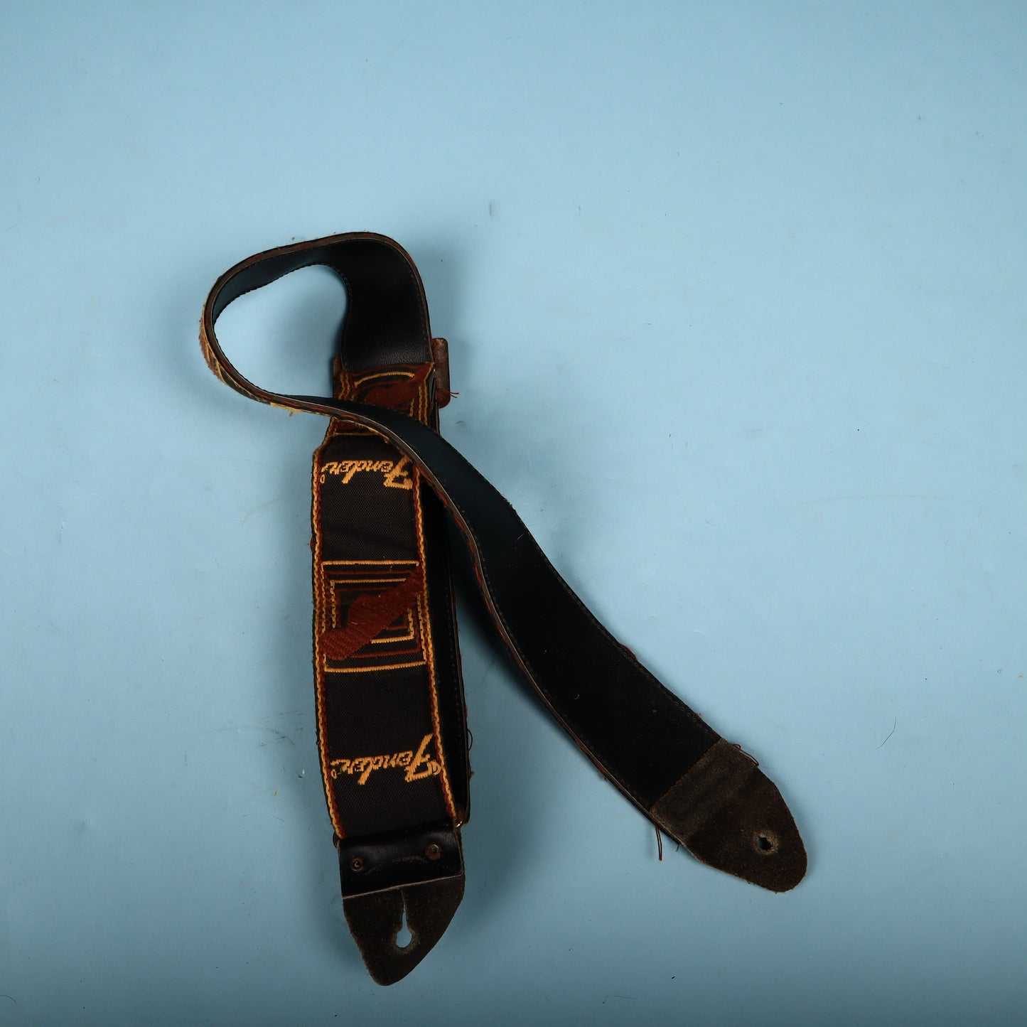 60s Fender Woven Monogramed Logo Headstock Guitar Strap Metal Buckle
