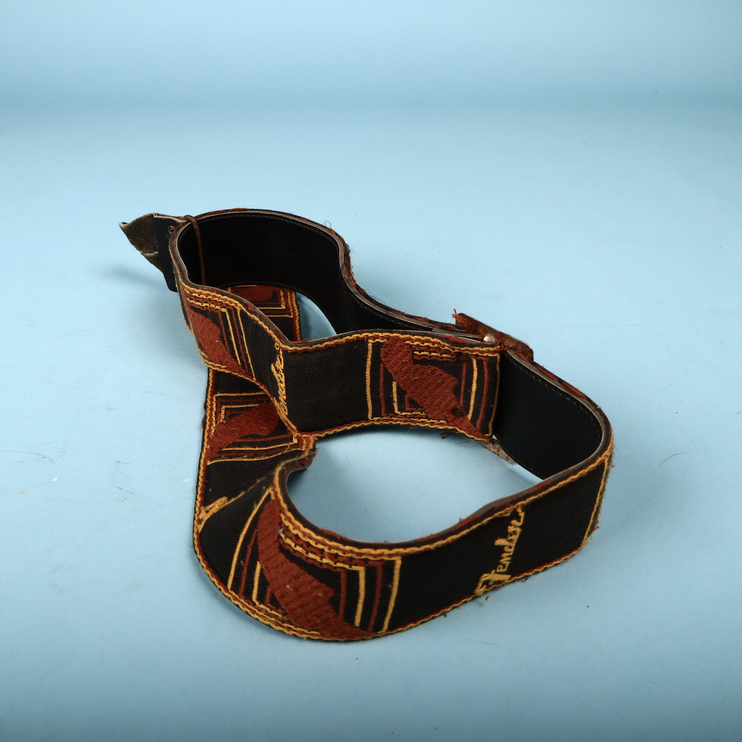 60s Fender Woven Monogramed Logo Headstock Guitar Strap Metal Buckle