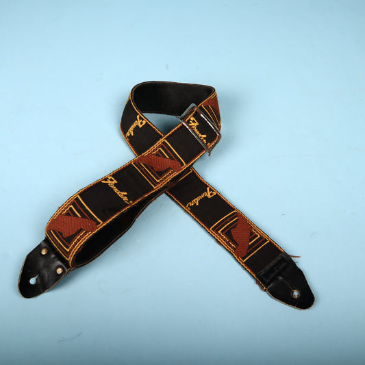 60s Fender Woven Monogramed Logo Headstock Guitar Strap Metal Buckle
