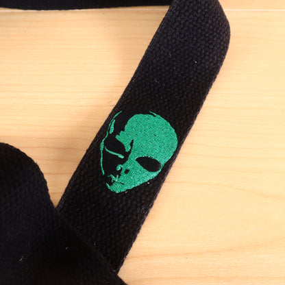 Henry Heller 2" Cotton Adjustable Guitar Strap Black Alien UFO Embroidery NWT