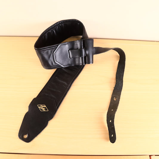 LM Black Leather 3" Inch Bass Guitar Strap