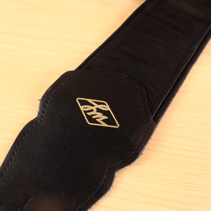 LM Black Leather 3" Inch Bass Guitar Strap