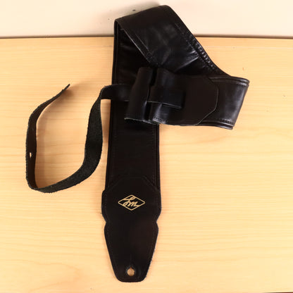 LM Black Leather 3" Inch Bass Guitar Strap