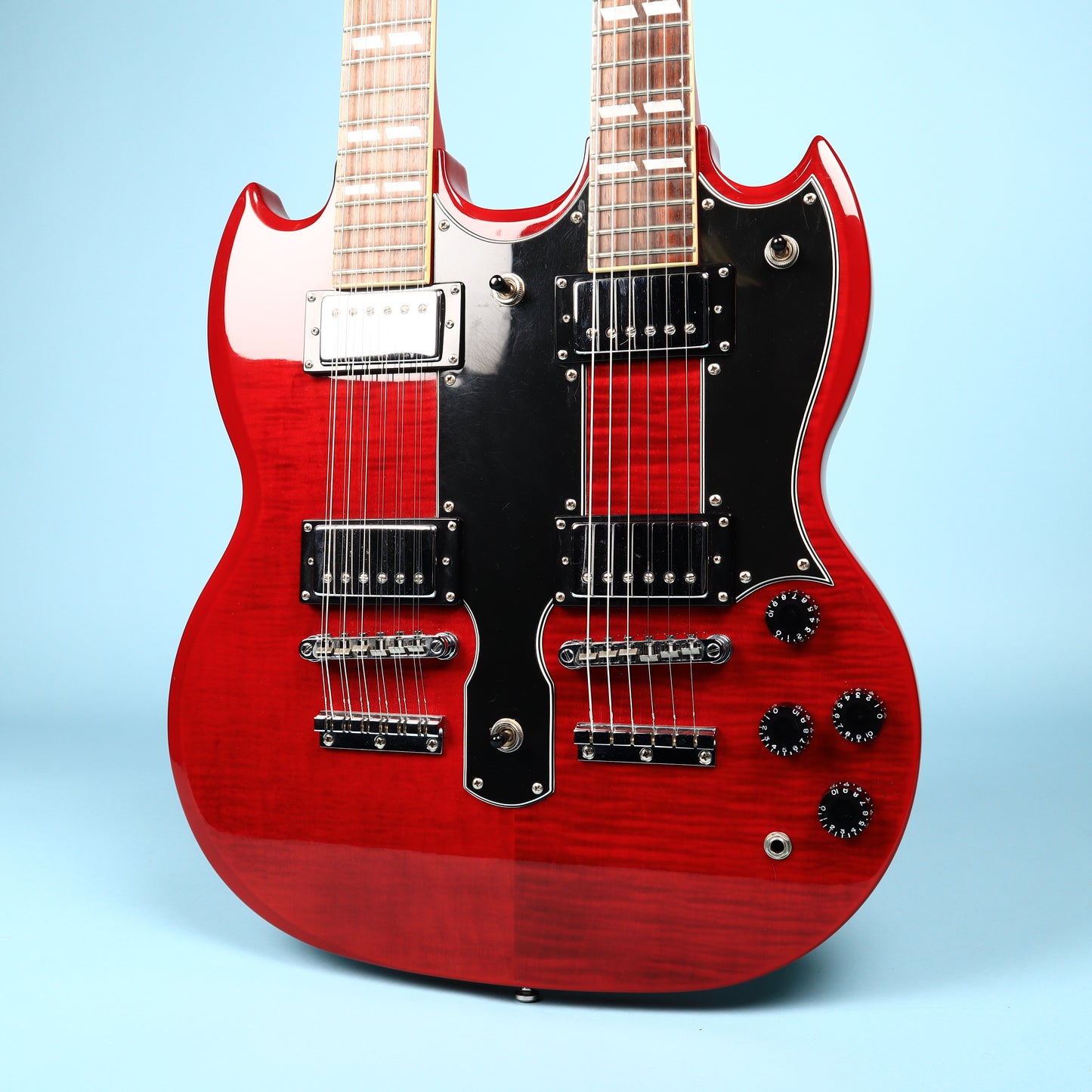 2003 Epiphone G-1275 Standard Flame Top Double Neck SG Cherry Guitar