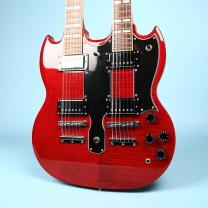 2003 Epiphone G-1275 Standard Flame Top Double Neck SG Cherry Guitar