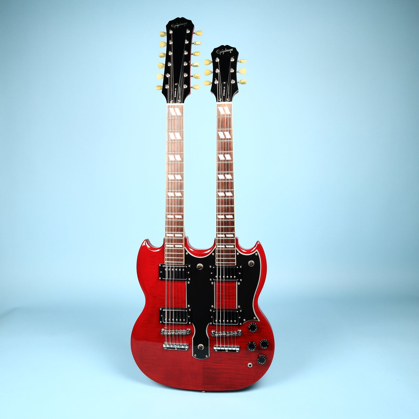 2003 Epiphone G-1275 Standard Flame Top Double Neck SG Cherry Guitar