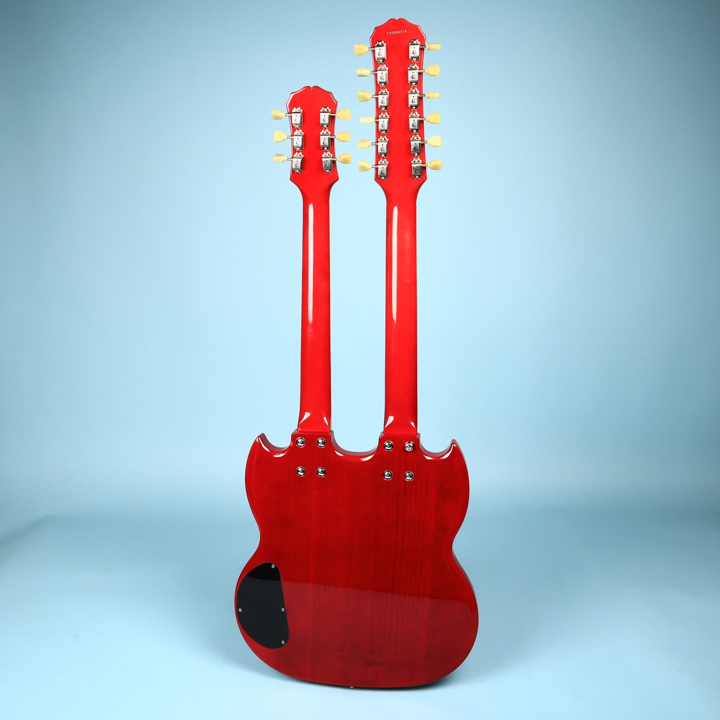 2003 Epiphone G-1275 Standard Flame Top Double Neck SG Cherry Guitar