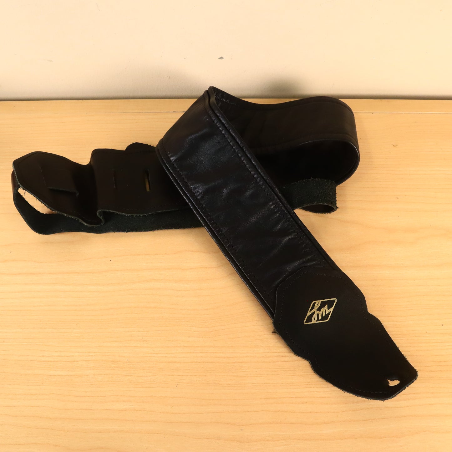 LM Black Leather 3" Inch Bass Guitar Strap