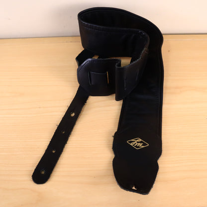 LM Black Leather 3" Inch Bass Guitar Strap