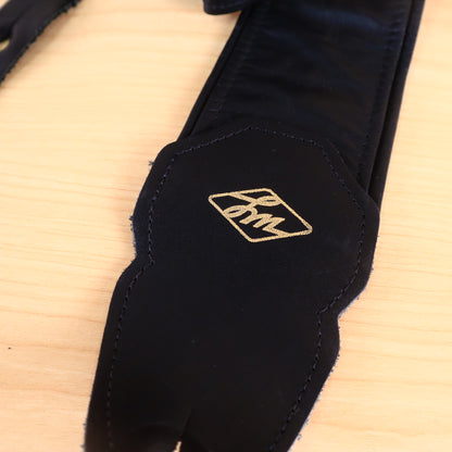 LM Black Leather 3" Inch Bass Guitar Strap