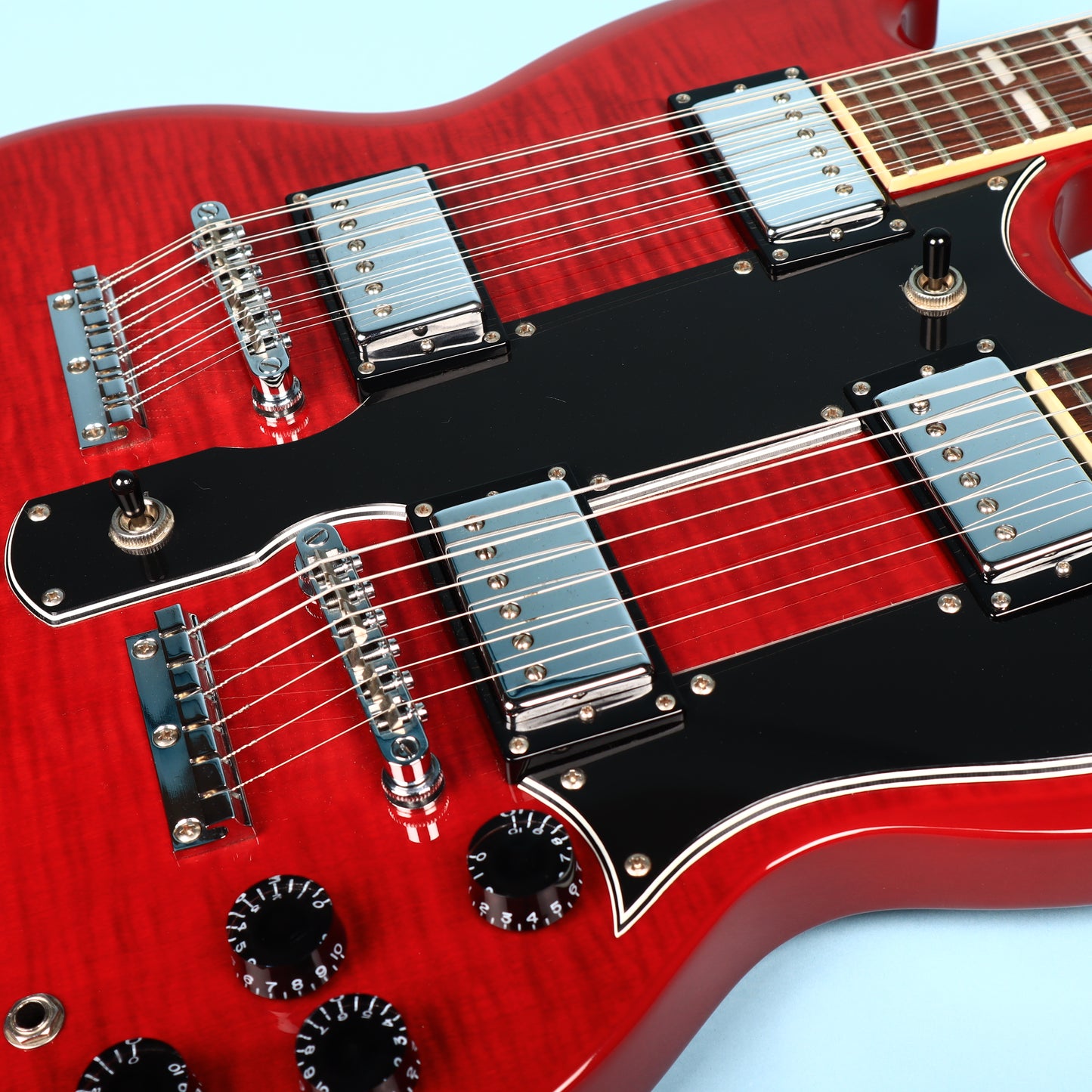 2003 Epiphone G-1275 Standard Flame Top Double Neck SG Cherry Guitar