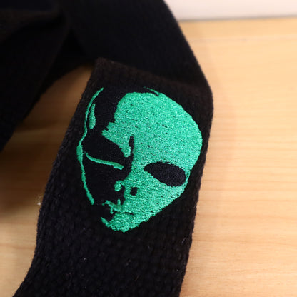 Henry Heller 2" Cotton Adjustable Guitar Strap Black Alien UFO Embroidery NWT
