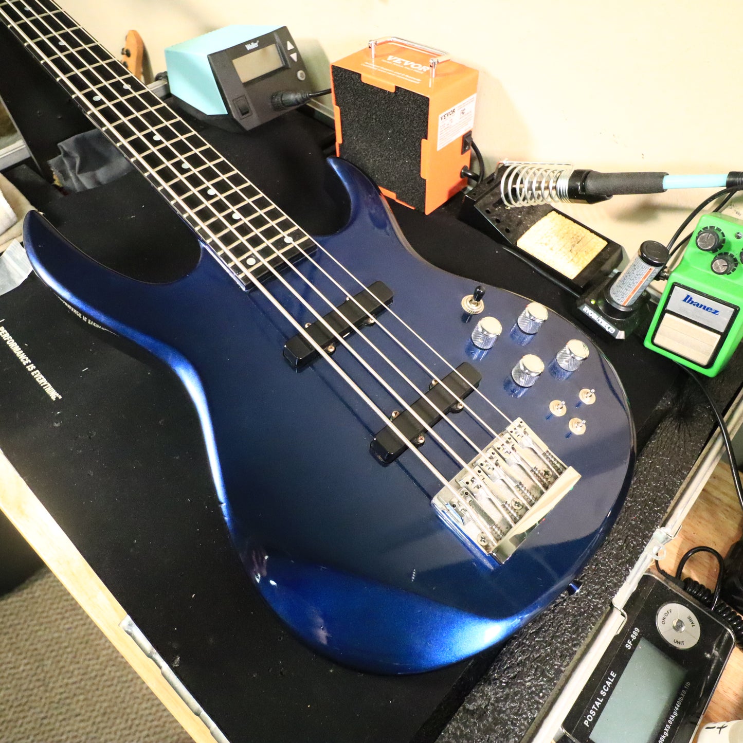 1991 Carvin LB75 5-String Metallic Blue Electric Bass Neck Thru