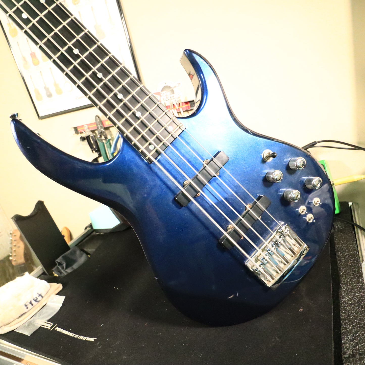 1991 Carvin LB75 5-String Metallic Blue Electric Bass Neck Thru
