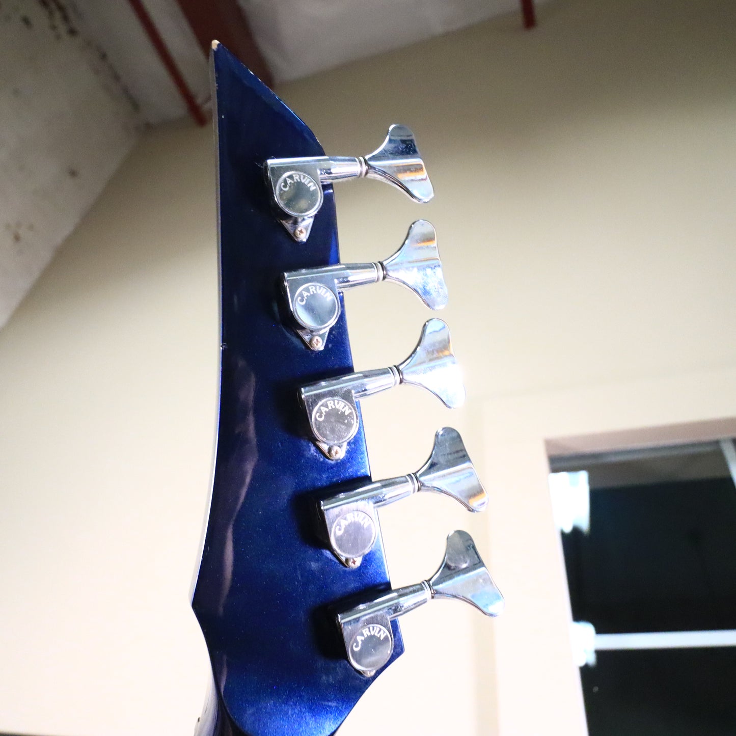 1991 Carvin LB75 5-String Metallic Blue Electric Bass Neck Thru