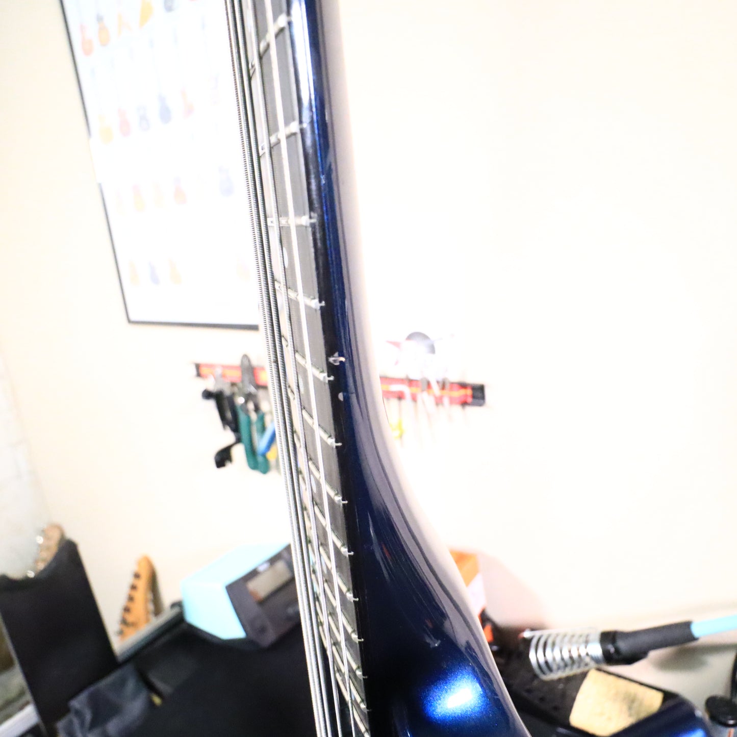 1991 Carvin LB75 5-String Metallic Blue Electric Bass Neck Thru