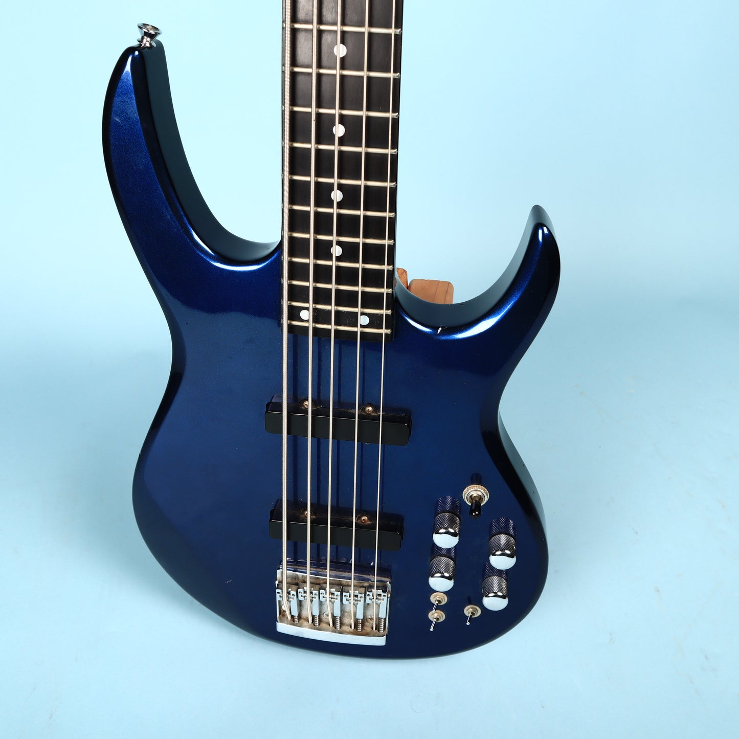 1991 Carvin LB75 5-String Metallic Blue Electric Bass Neck Thru