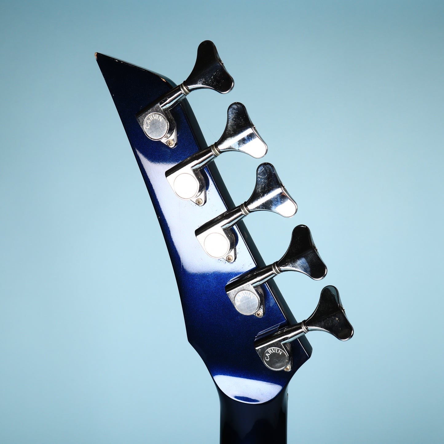 1991 Carvin LB75 5-String Metallic Blue Electric Bass Neck Thru