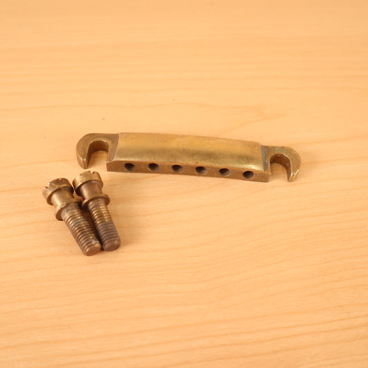 vintage BRASS Stop Bar Tailpiece Bridge w/ Studs Les Paul 1970s