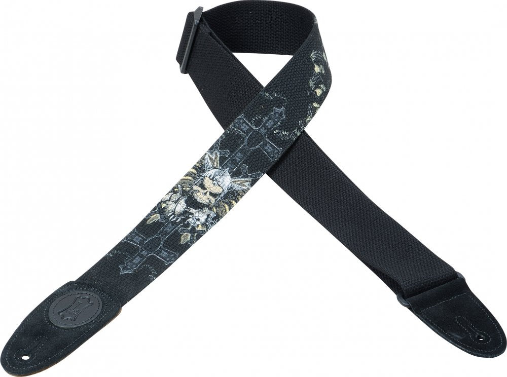 Levy’s MSSC8A Black Skull & Cross Guitar Strap – Made in Canada