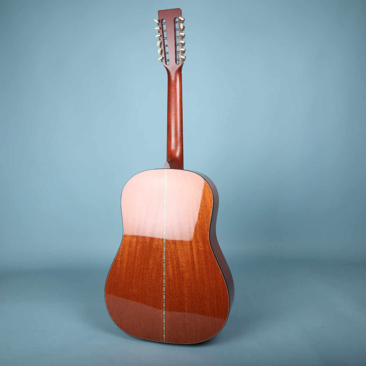 Full rear body and neck view of 12-string acoustic guitar