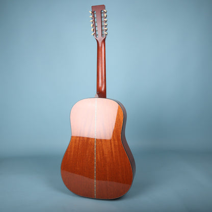 Full rear body and neck view of 12-string acoustic guitar