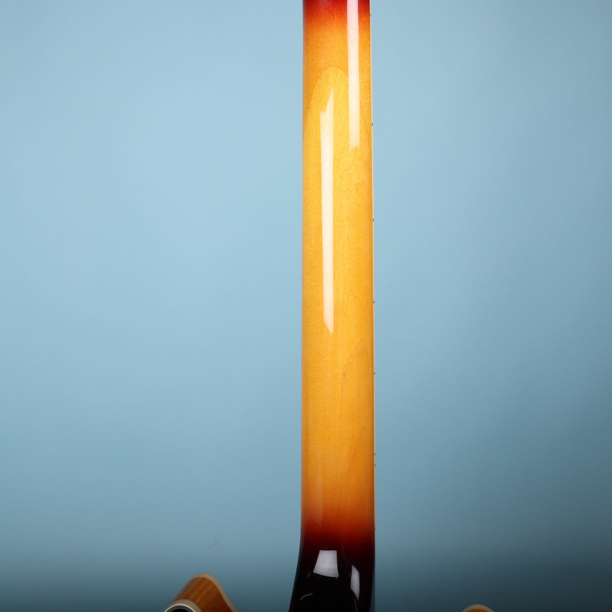 Rear view of the maple neck shaft with glossy finish on the Premier Mini DC.