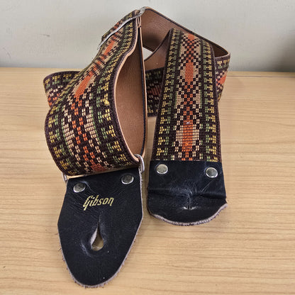 1970s Gibson Vintage Woven Guitar Strap Orange, Green, Brown
