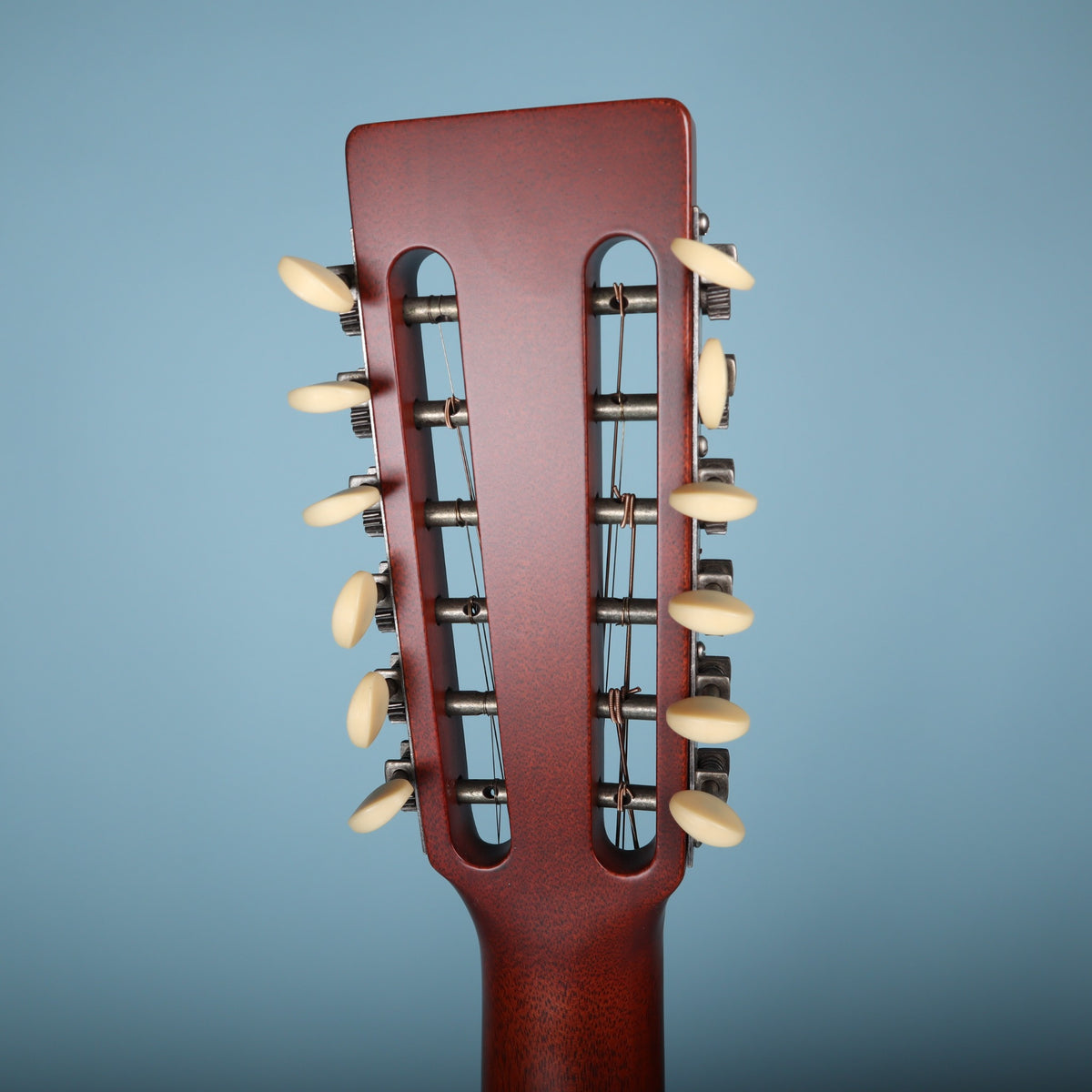 Rear view of slotted headstock showing Golden Age tuning machines