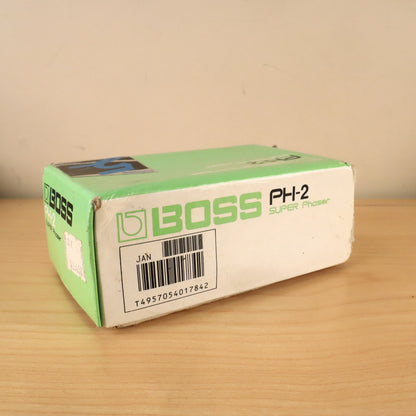 BOSS PH-2 Super Phaser cardboard box shown at an angle featuring barcode label.