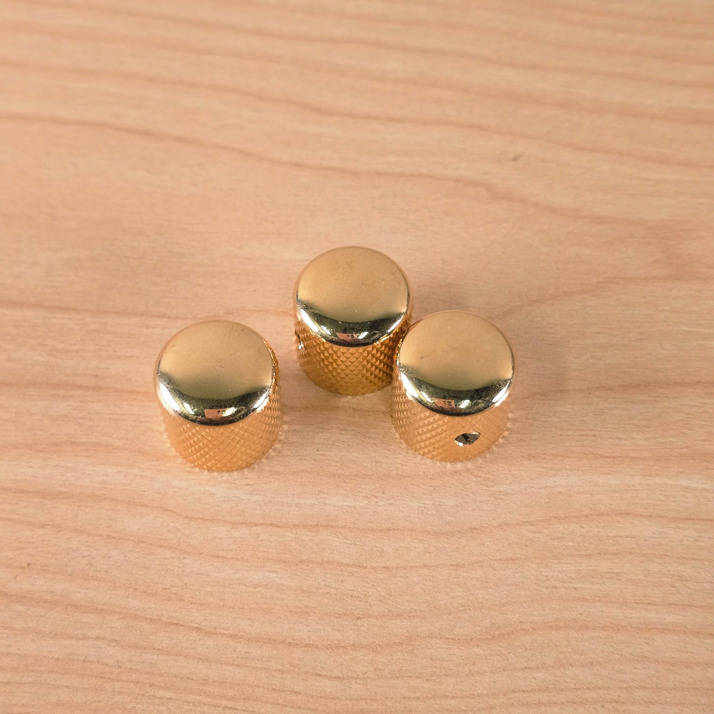 (3) Gold Knurled Dome Knobs for Guitar or Bass Set Screw Strat