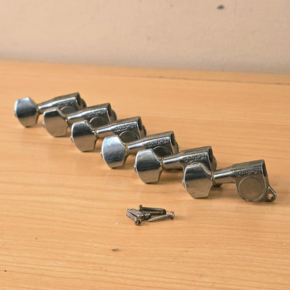 , preview full size image Vintage 1980's Gotoh / Fender 6 In Line Guitar Tuners Single Screw Type