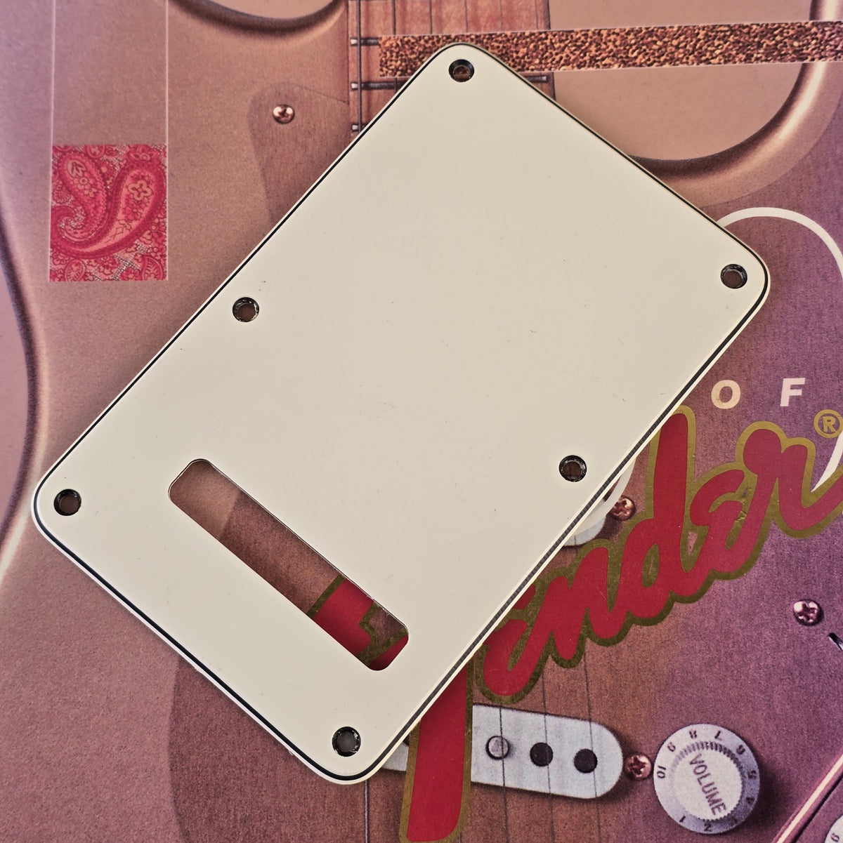 Fender Stratocaster off white tremolo cover plate front view