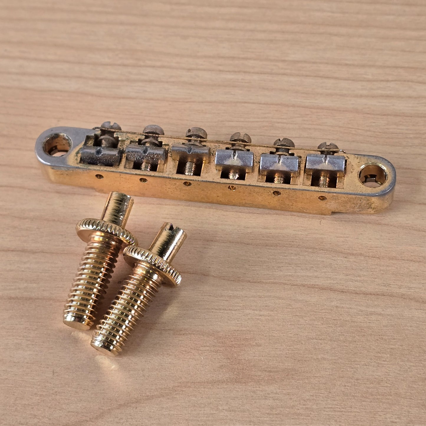 2007 OEM Epiphone Tune-o-Matic Bridge with Studs Gold Patina