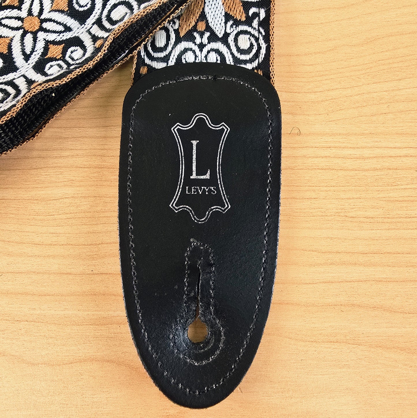 Levy's Leathers M8HT-13 2" Jacquard Woven Guitar Strap Black White Gold Floral