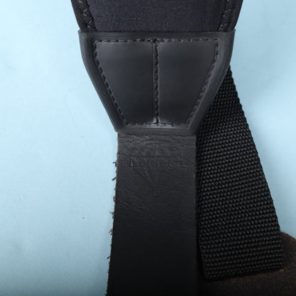 Close-up of the leather tab showing the embossed Neotech logo.