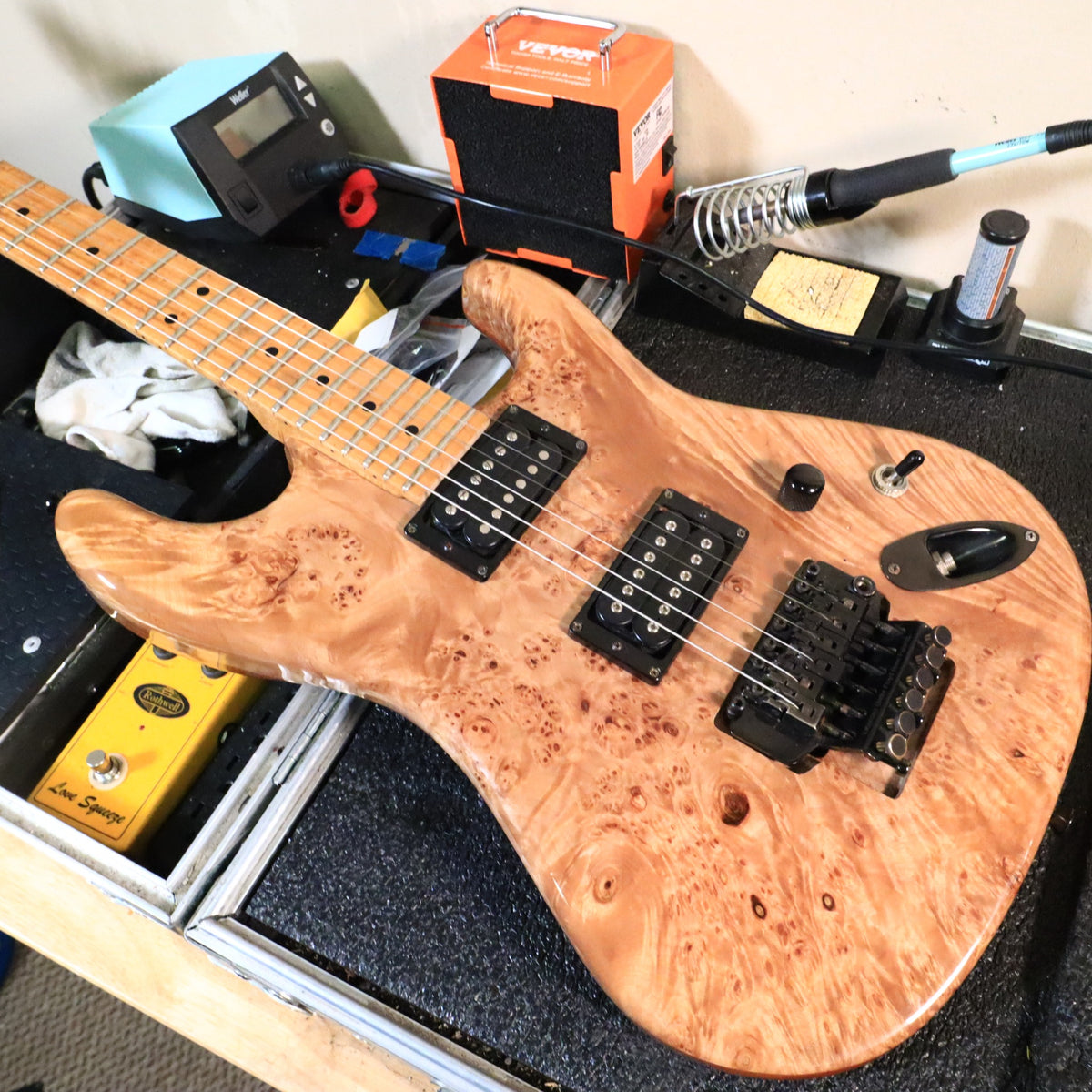 1990s Warmoth Custom Electric Guitar Burl Maple Top DiMarzio Pickups